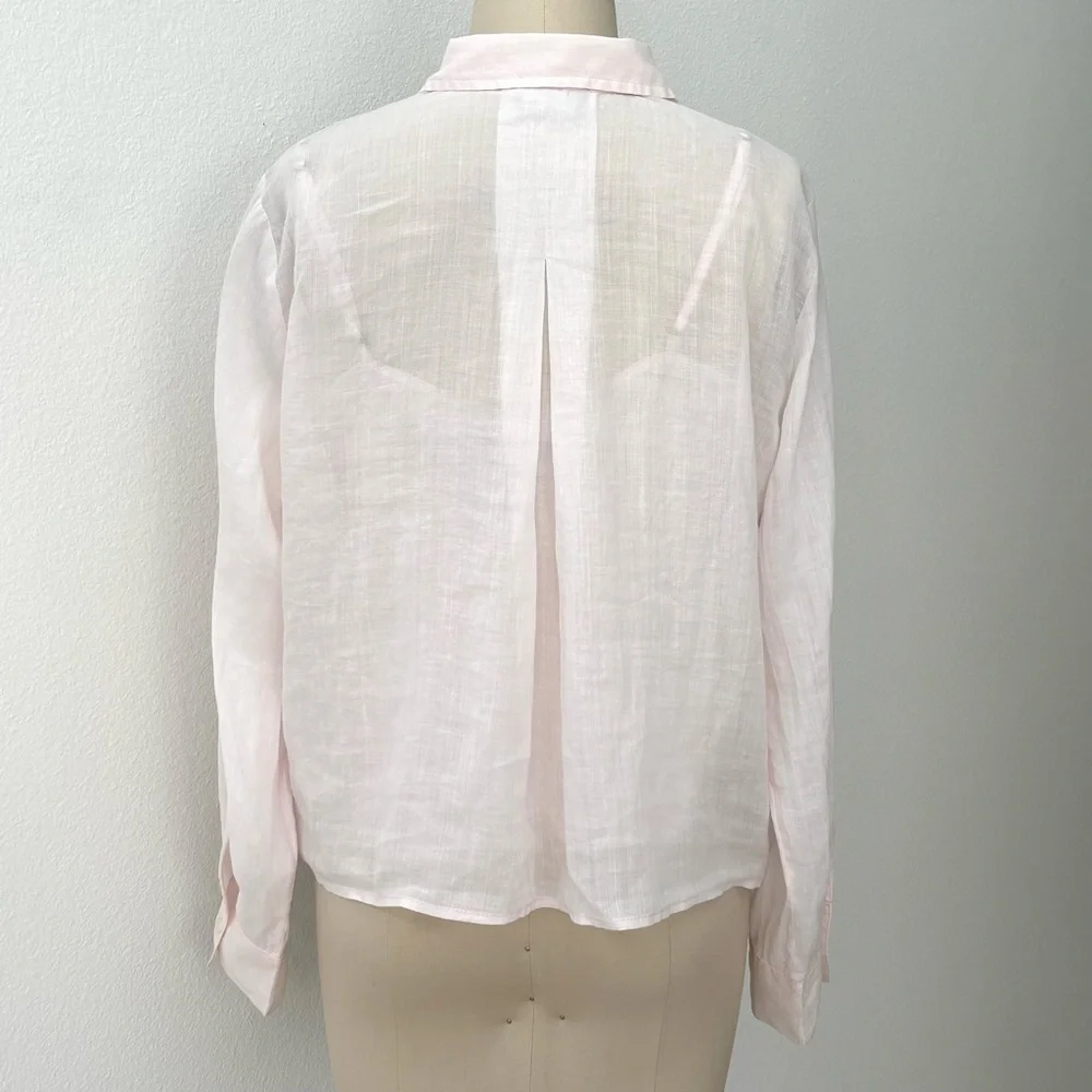 J Crew Collection Beaded Button-Up Shirt NWT Pastel Pink Ramie Luxury 10